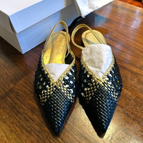 SANDRO Melena Woven Leather Slingback Point-toe Flats, size 39 (US 8.5) - Picture 2 of 7